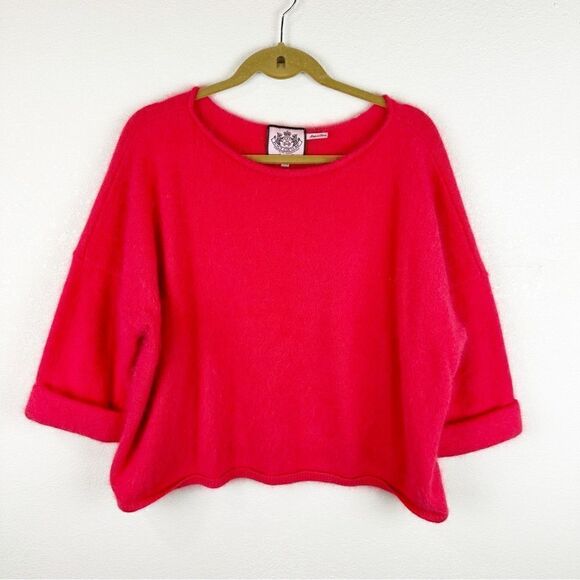Juicy Couture Red Fuzzy Oversized Sweater One Size Y2K - Picture 1 of 7